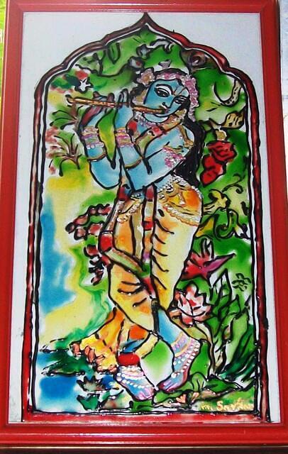 Krishna flute-calling the Gopis on Sharad Purnima 