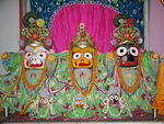 Krishna, subhadra and balarama in a temple in Kurukshetra